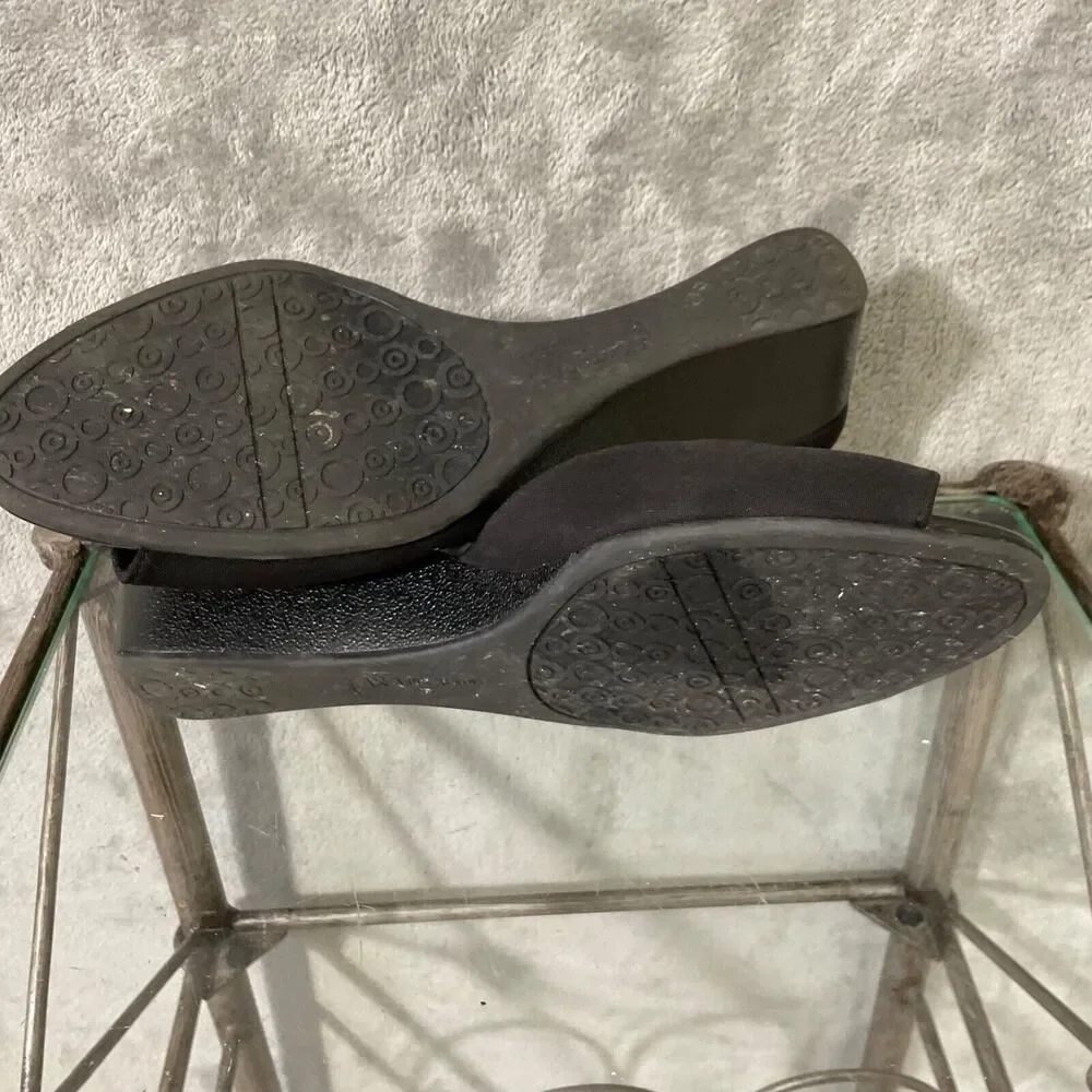 Ann Klein Open Toe Wedge Heel Shoe sandal Women's Size 9 M Black office comfort
